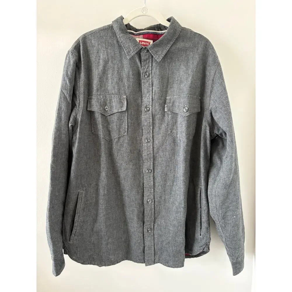 Levis Linen Cotton Shacket Mens Size XL Workwear Utility Plaid Cotton Lining